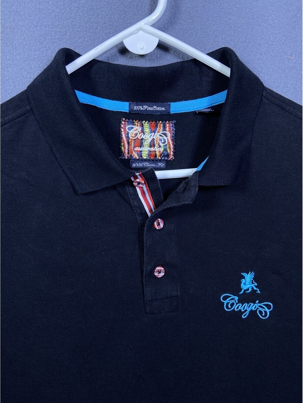 Vintage Coogi Australia Polo Shirt 8/2XL Black Embroidered Pima Preppy Old Money